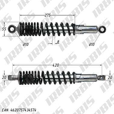Амортизатор задний (L-420mm,D-10mm,d-10mm) ATV150-250